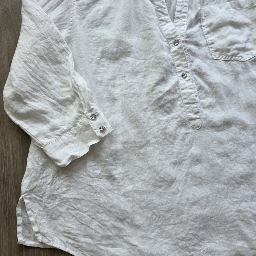 INC Linen Blouse 22W White 3/4 Sleeve Roll Tab Lightweight Top - Picture 9 of 16
